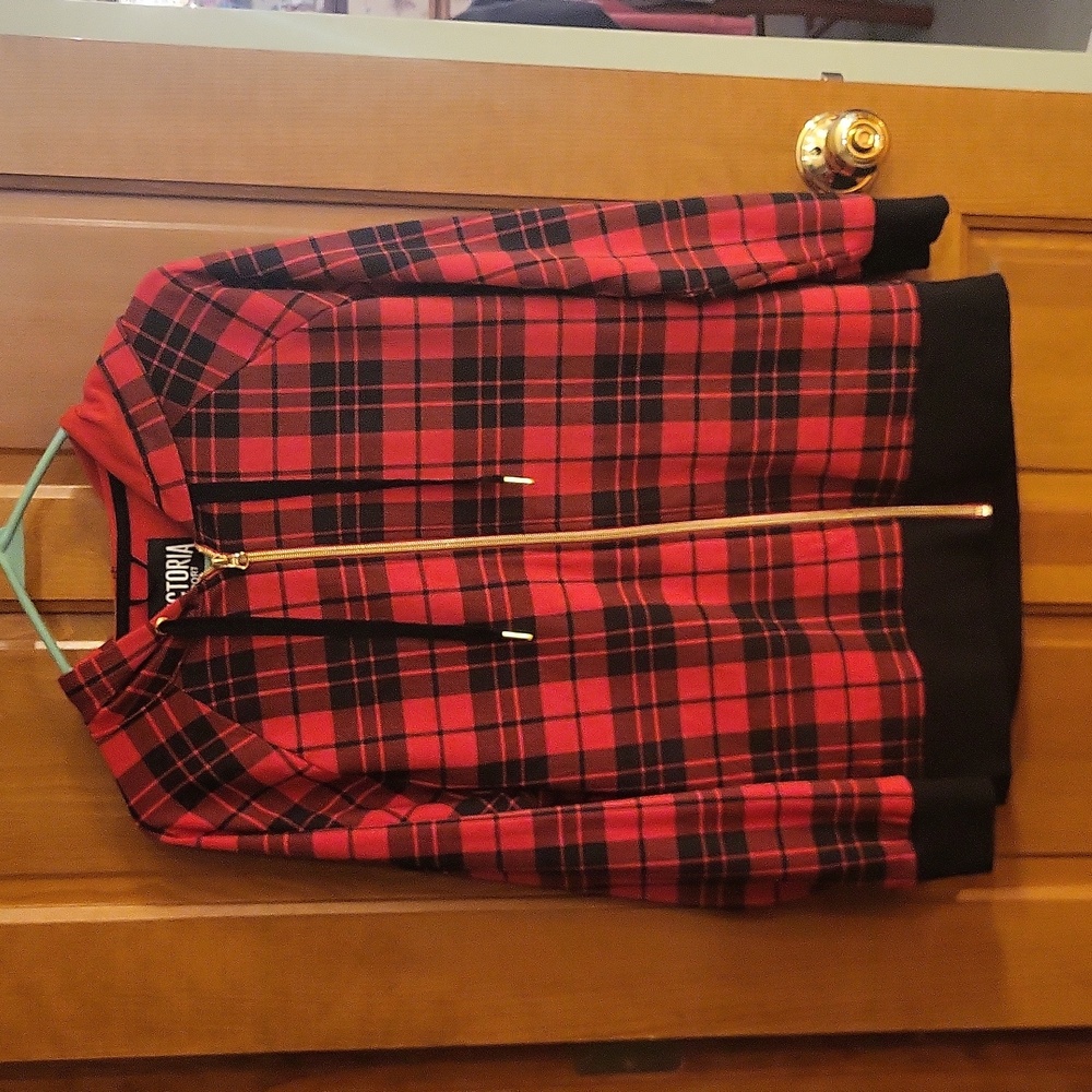 Victoria's Secret Sport Red and Black Plaid Full Zip Hoodie